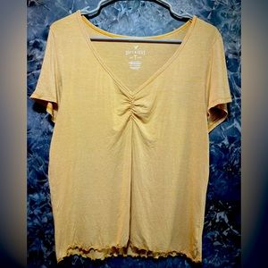 American Eagle 90s feel Striped V-neck Top With Scalloped Sleeves & Hem XL